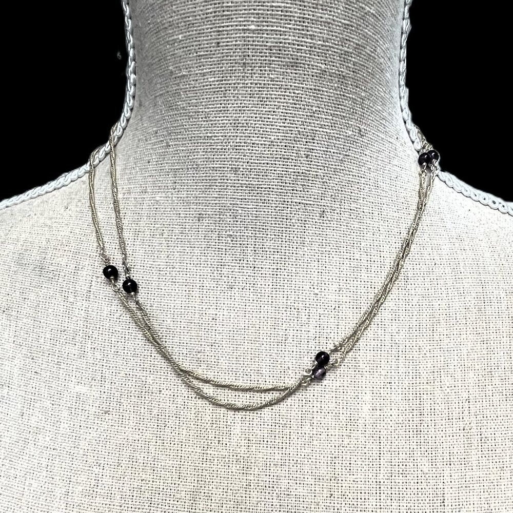 😊🆕🔮Vintage Sterling Silver & Purple Czech Glass Beads Long Necklace